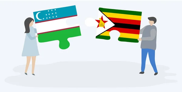 우즈베크어와 짐바브웨 국기와 조각을 우즈베키스탄과 짐바브웨 — 스톡 벡터