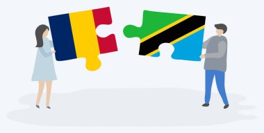 Çift Chadian ve Tanzanya bayrakları ile iki bulmaca parçaları tutan. Çad ve Tanzanya ulusal sembolleri birlikte.