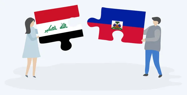 Paar Mit Zwei Puzzleteilen Mit Irakischen Und Haitischen Flaggen Irakische — Stockvektor