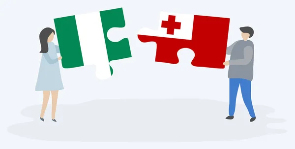 Пара Проведення Двох Головоломок Штук Нігерійських Тонганський Прапори Нігерія Тонга — стоковий вектор