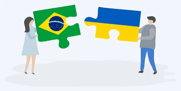 브라질과 우크라이나 국기와 조각을 브라질과 우크라이나 — 스톡 벡터