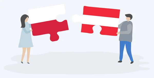 Ζευγάρι Που Κρατά Δύο Κομμάτια Παζλ Πολωνικές Και Αυστριακές Σημαίες — Διανυσματικό Αρχείο
