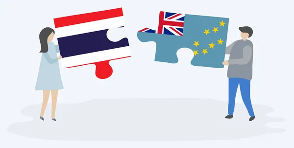 Para Trzyma Dwa Kawałki Puzzli Tajlandzką Tuvalu Flagi Tajlandia Tuvalu — Wektor stockowy
