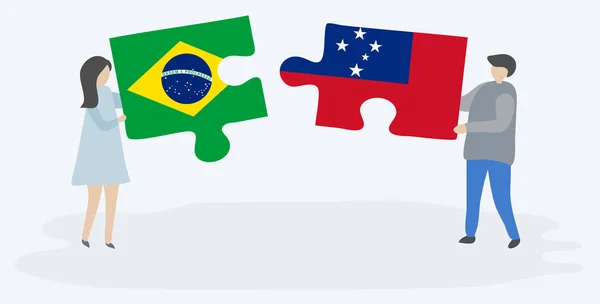 브라질과 사모아 국기와 조각을 브라질과 사모아 — 스톡 벡터