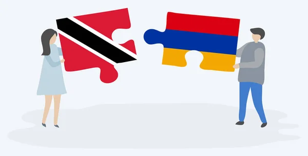 Par Som Innehar Två Pusselbitar Med Trinidadian Och Armeniska Flaggor — Stock vektor