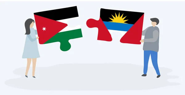 Çift Ürdün Antiguan Bayrakları Ile Iki Bulmaca Parçaları Tutan Ürdün — Stok Vektör