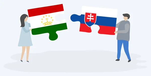 Пара Проведення Двох Головоломок Штук Таджиками Словацьких Прапорів Таджикистан Словакія — стоковий вектор