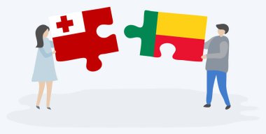 Çift Tongan ve Beninese bayrakları ile iki bulmaca parçaları tutan. Tonga ve Benin ulusal sembolleri birlikte.