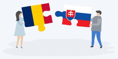 Chadian ve Slovak bayrakları ile iki bulmaca parçaları tutan çift. Çad ve Slovakya ulusal sembolleri birlikte.