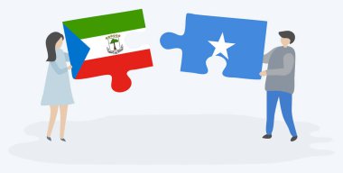 Çift Ekvator Ginesi ve Somali bayrakları ile iki bulmaca parçaları tutan. Ekvator Ginesi ve Somali ulusal sembolleri birlikte.
