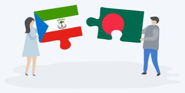 Çift Ekvator Ginesi ve Bangladeş bayrakları ile iki bulmaca parçaları tutan. Ekvator Ginesi ve Bangladeş ulusal sembolleri birlikte.