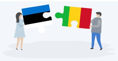 Estonya ve Mali bayrakları ile iki bulmaca parçaları tutan çift. Estonya ve Mali ulusal sembolleri birlikte.