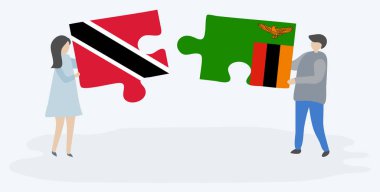 Trinidadian ve Zambiya bayrakları ile iki bulmaca parçaları tutan çift. Trinidad ve Tobago ve Zambiya ulusal sembolleri birlikte.