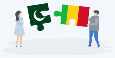 Pakistan ve Mali bayrakları ile iki bulmaca parçaları tutan çift. Pakistan ve Mali ulusal sembolleri birlikte.