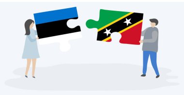 Estonya ve Kittitian bayrakları ile iki bulmaca parçaları tutan çift. Estonya ve Saint Kitts ve Nevis ulusal sembolleri birlikte.