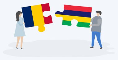 Çift Chadian ve Moritanya bayrakları ile iki bulmaca parçaları tutan. Çad ve Mauritius ulusal sembolleri birlikte.