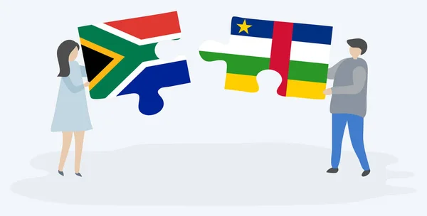 Ζευγάρι Που Κρατά Δύο Κομμάτια Παζλ Σημαίες Της Νότιας Αφρικής — Διανυσματικό Αρχείο