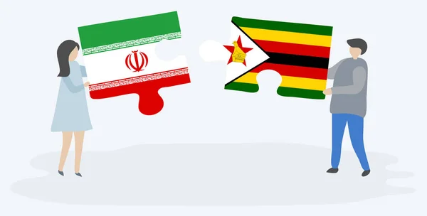 이란과 짐바브웨 국기와 조각을 이란과 짐바브웨 — 스톡 벡터
