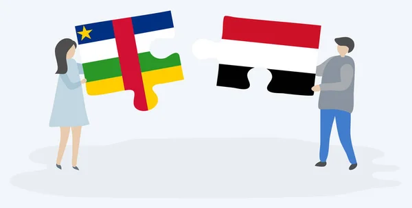 Ζευγάρι Που Κρατά Δύο Κομμάτια Παζλ Σημαίες Της Κεντρικής Αφρικής — Διανυσματικό Αρχείο
