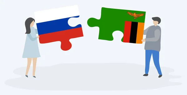 Ζευγάρι Που Κρατά Δύο Κομμάτια Παζλ Τις Ρωσικές Και Ζάμπια — Διανυσματικό Αρχείο
