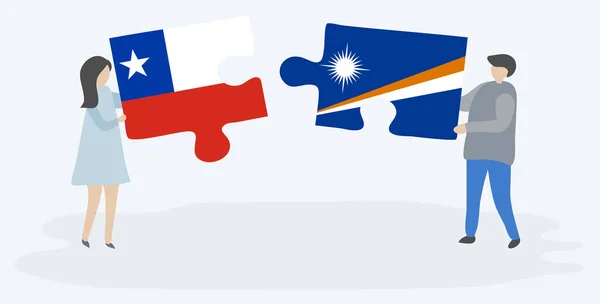 Dvojice Drží Dvě Skládanky Chilskými Marshallesskými Vlajkami Národní Symboly Chile — Stockový vektor