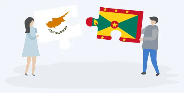 Pár Két Rejtvénydarabot Tartott Ciprusi Grenadian Zászlókkal Ciprus Grenada Nemzeti — Stock Vector