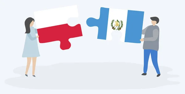 ポーランドとグアテマラの旗を持つ2つのパズルのピースを保持しているカップル ポーランドとグアテマラの国のシンボル — ストックベクタ