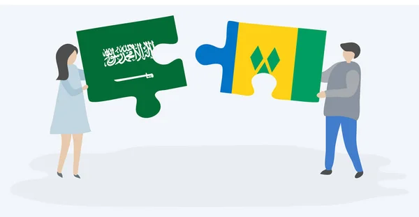 Pár Gazdaság Két Rejtvények Darab Szaúd Arábiai Vincentian Zászlók Szaúd — Stock Vector