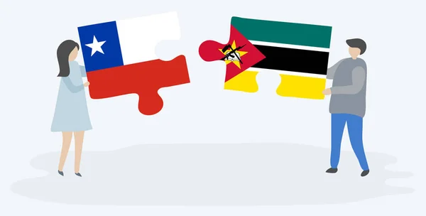 Пара Держащая Две Головоломки Чилийскими Мозамбикскими Флагами Чили Мозамбик Вместе — стоковый вектор