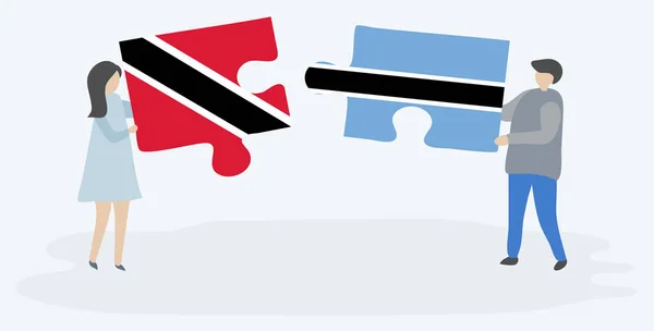 Paar Houden Twee Puzzels Stukken Met Trinidadian Motswana Vlaggen Trinidad — Stockvector