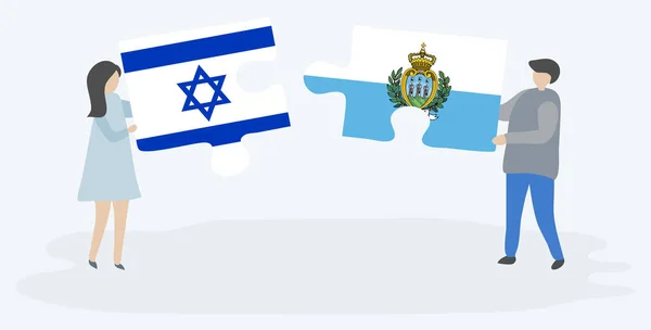Dvojice Která Drží Dvě Skládanky Izraelských Sammarijském Vlajkách Národní Symboly — Stockový vektor