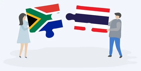 Paar Mit Zwei Puzzleteilen Mit Südafrikanischen Und Thailändischen Flaggen Südafrika — Stockvektor