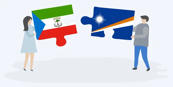 Par Som Innehar Två Pusselbitar Med Ekvatorialguineansk Och Marshallese Flaggor — Stock vektor