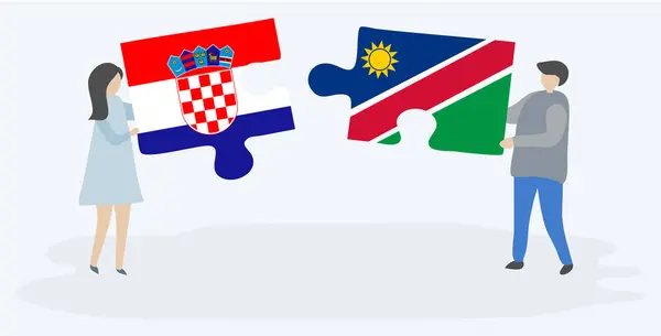 Pár Gazdaság Két Rejtvények Darab Horvát Namíbiai Zászlók Horvátország Namíbia — Stock Vector