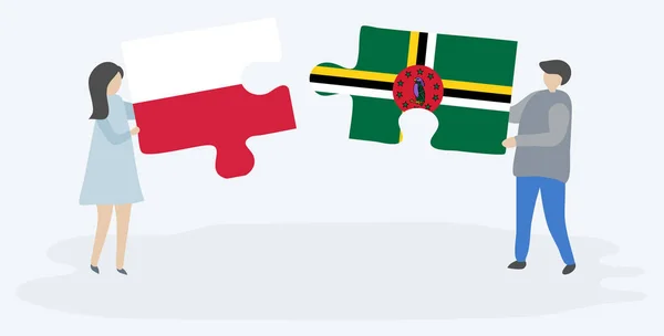 Paar Houden Twee Puzzels Stukken Met Poolse Dominicaanse Vlaggen Polen — Stockvector