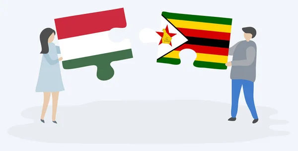헝가리와 짐바브웨 국기와 조각을 헝가리와 짐바브웨 — 스톡 벡터