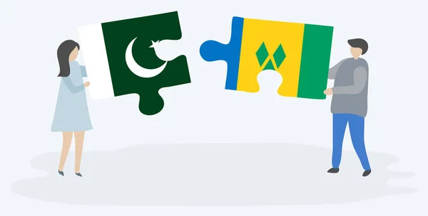 Couple Holding Two Puzzles Pieces Pakistani Vincentian Flags Pakistan Saint — Stock Vector