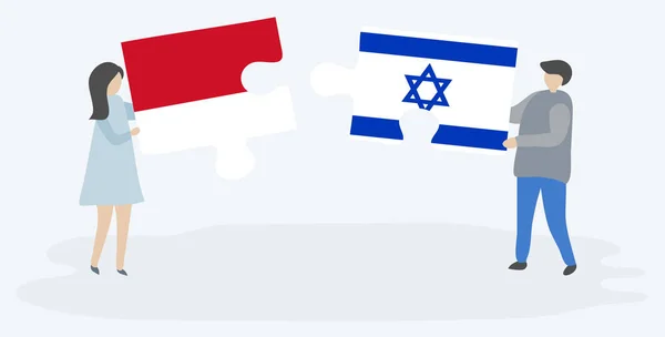 Paar Houden Twee Puzzels Stukken Met Indonesische Israëlische Vlaggen Indonesië — Stockvector