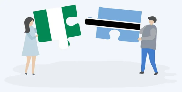 Paar Mit Zwei Puzzleteilen Mit Nigerianischen Und Motswana Flaggen Nigeria — Stockvektor