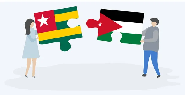 Ζευγάρι Που Κρατά Δύο Κομμάτια Παζλ Σημαίες Τόγκο Και Ιορδανίας — Διανυσματικό Αρχείο