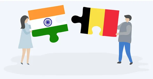 Paar Mit Zwei Puzzleteilen Mit Indischen Und Belgischen Flaggen Nationale — Stockvektor