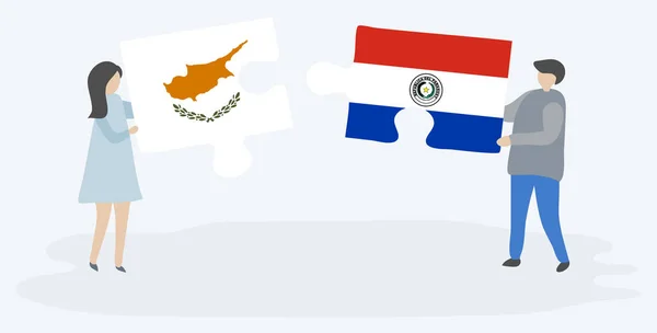 Ζευγάρι Που Κρατά Δύο Κομμάτια Παζλ Κυπριακές Και Γκουαρανί Σημαίες — Διανυσματικό Αρχείο
