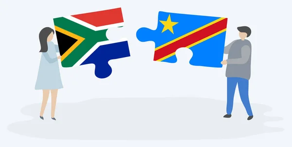 Ζευγάρι Που Κρατάει Δύο Κομμάτια Παζλ Σημαίες Της Νότιας Αφρικής — Διανυσματικό Αρχείο