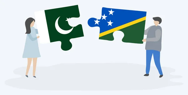 Paar Mit Zwei Puzzleteilen Mit Pakistanischen Und Salomonischen Inselflaggen Pakistan — Stockvektor