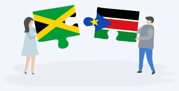 Coppia Contenente Due Pezzi Puzzle Con Bandiere Giamaicane Sud Sudanesi — Vettoriale Stock