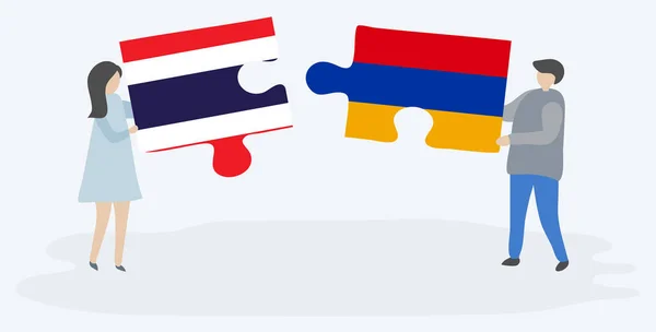 Paar Houden Twee Puzzels Stukken Met Thaise Armeense Vlaggen Thailand — Stockvector