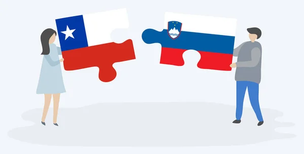 Pár Jich Drží Dvě Skládanky Chilským Slovinským Vlasem Chile Slovinsko — Stockový vektor