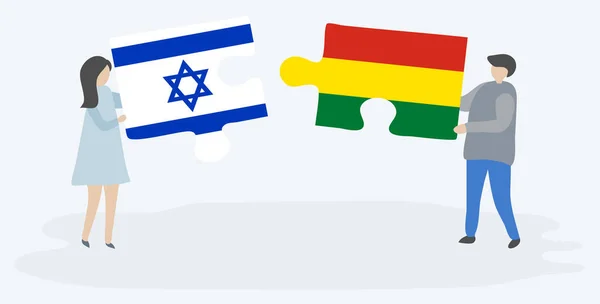 Coppia Con Due Pezzi Puzzle Con Bandiere Israeliane Boliviane Israele — Vettoriale Stock