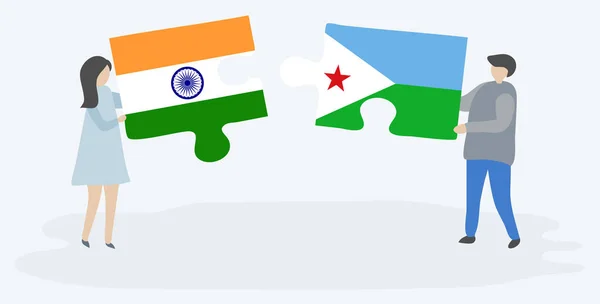 Dvojice Dvě Skládanky Indickými Djiboutimi Vlajkami Indie Djibouti Národní Symboly Royalty Free Stock Vektory