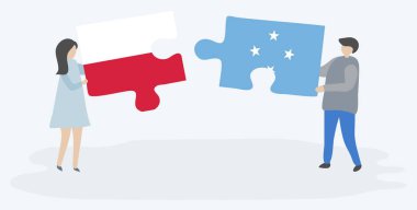 Çift Polonya ve Mikronezya bayrakları ile iki bulmaca parçaları tutan. Polonya ve Mikronezya ulusal sembolleri birlikte.